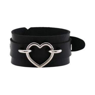 Imagem de Pulseira Unissex De Couro PU Punk Rock Hip Hop Com Caveira, Coração, C