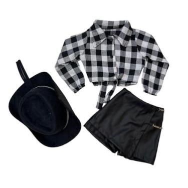 Imagem de Roupa Country Infantil Conjunto Xadrez Kids Meninas + Chapéu Boiadeira