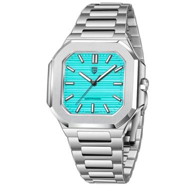 Imagem de Relógio octogonal de luxo Pagani Design com vidro de safira, caixa de aço inoxidável de 37 mm, movimento japonês, opções de mostrador azul/turquesa/verde/branco, Turquesa, Casual de luxo