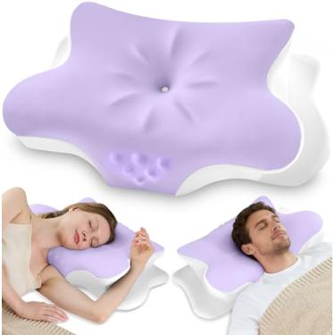 Imagem de Travesseiro de pescoço cervical para alívio da dor – Travesseiro ergonômico de espuma de memória para dorminhoco lateral, travesseiro ortopédico para suporte de pescoço com capa de resfriamento