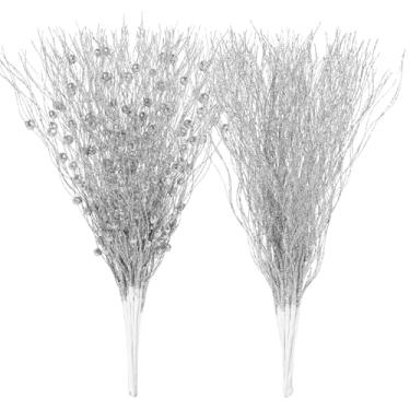 Imagem de Sherika 16 peças de hastes artificiais com purpurina, enfeites de árvore de Natal, palitos brilhantes, galhos brilhantes, ramos para decorações de árvore de Natal 2025, casamento, festa de férias