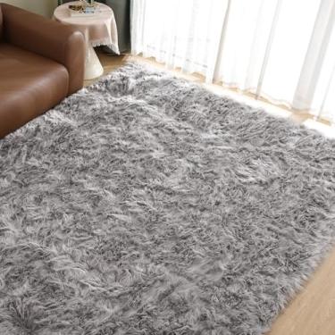 Imagem de Goolela Tapete felpudo de pele sintética 23 x 30 cm, tapete de pele de carneiro sintética cinza para quarto, tapete felpudo lavável para sala de estar, tapete felpudo macio e felpudo grande para berçário, retangular