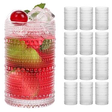 Imagem de Moretoes Conjunto de copos grandes Hobnail de vidro vintage transparente de 350 ml, copos de vidro em relevo, copo de água, copos altos para cerveja, suco e várias bebidas mistas