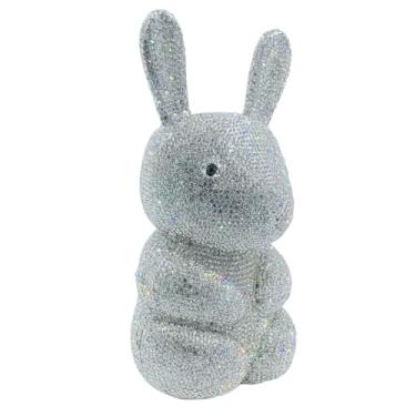 Imagem de Usuisy Mini bolsas noturnas de coelho, bolsas clutch de strass para mulheres elegantes, bolsa clutch de cristal animal, bolsa de festa de formatura, Prata, Mini