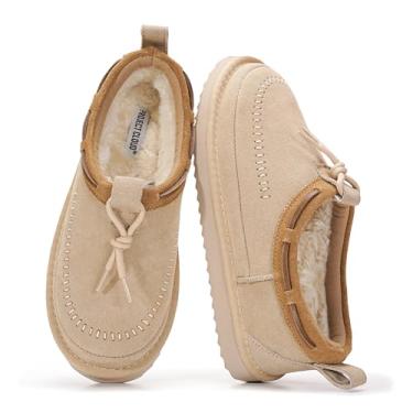 Imagem de Project Cloud Pantufas femininas 100% de couro genuíno – Mocassim com forro de lã de pelúcia com almofada de espuma viscoelástica – Sapatos femininos felpudos para uso interno e externo (madeira