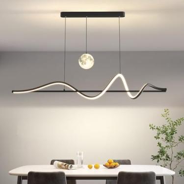 Imagem de Luminária pendente moderna para mesa de jantar, com intensidade regulável e altura ajustável, ideal para cozinha e sala de jantar, com controle remoto (preta, 120 cm de comprimento).