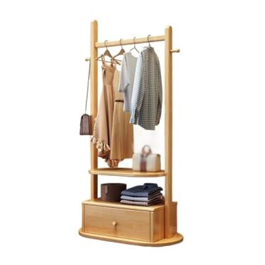 Imagem de KEG801302 Cabideiro multifuncional de madeira maciça para corredor de chão simples armário de armazenamento para sala de estar integrado suporte de chapéu (madeira original, pequeno)