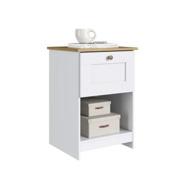 Imagem de Mesa de Cabeceira 1 Gaveta 1 Nicho 40cm MN1010 Branco/Ipê - Decibal