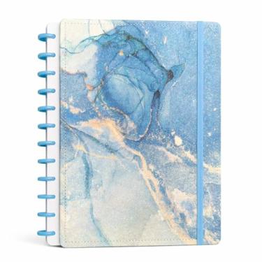 Imagem de Caderno Inteligente Universitário A4, 80 Folhas Pautadas, Capa Dura Marmorizada com 11 Discos, Design Luxuoso em Cores Variadas para Escola e Escritório (Marmorizado Azul)