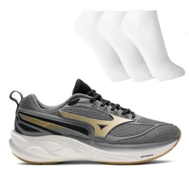 Imagem de Tênis Mizuno Space 5 Masculino + 3 Pares de Meias, 40, Chumbo, Dourado