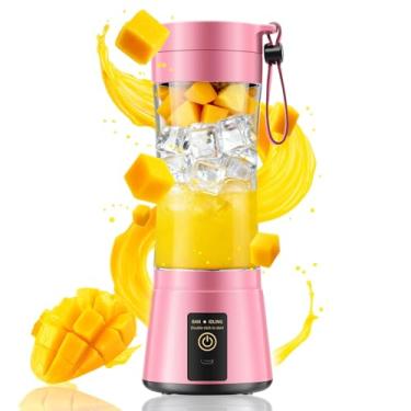 Imagem de Liquidificador portátil de tamanho pessoal sem fio – liquidificador faz smoothies e shakes, copo de viagem sem BAP de 350 ml, espremido rapidamente no escritório/piquenique/sprots