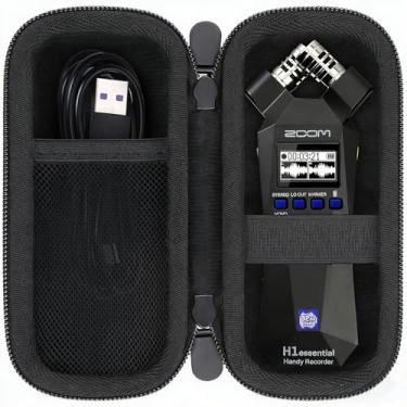 Imagem de co2CREA Estojo rígido de viagem para gravador estéreo Zoom H1Essential, bolsa de armazenamento protetora à prova de choque à prova de poeira com alça de mão e bolso de malha