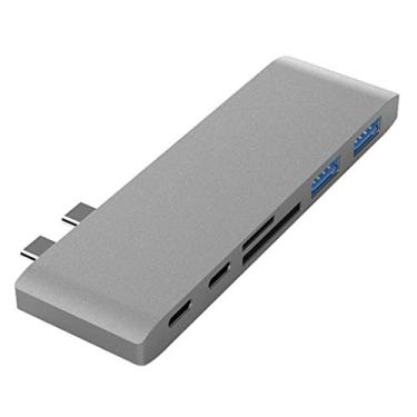 Imagem de HHHJQFAAT Hub USB-C multifuncional, hub USB 6 em 1 tipo C, adaptador de hub USB-C duplo, porta USB 3.0