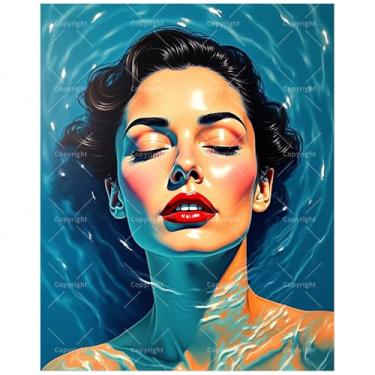Imagem de TAOPAOLAB Kit de pintura abstrata de retrato feminino por números para adultos - DIY pintura de mulher na água em tela 40,6 x 50 cm, conjunto de tinta acrílica, adequado para iniciantes, arte para