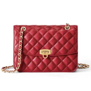 Imagem de Goinsound Bolsa de ombro feminina de couro, bolsa tiracolo moderna, bolsa acolchoada com corrente para uso diário ou presente, Vermelho