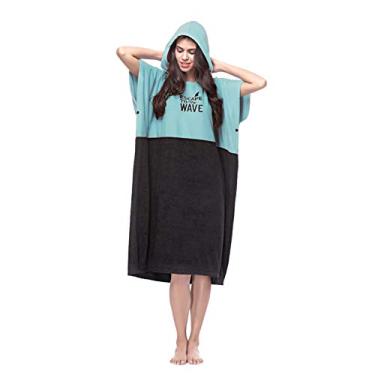 Imagem de Roupão de praia extra grande com capuz grosso da Vulken. Poncho de surfe feminino para facilitar a troca em público. Toalha de microfibra de secagem rápida para a praia, piscina, lago, parque aquático. P/M, Turquoise