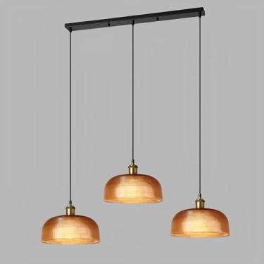 Imagem de Lustres de vidro marrom escuro com 3 lâmpadas E27, luminárias pendentes triplas com cúpula de vidro semicircular para sala de jantar, quarto, escritório, cozinha e ilha de cozinha.