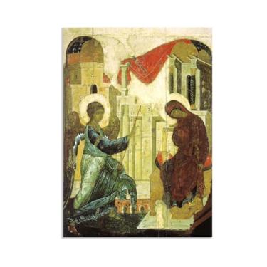 Imagem de SDYJ6GSW The Annunciation Andrei Rublev reprodução de pintura em tela famosa arte religiosa decoração de parede para sala de estar Andrei Rublev impressão em tela pronto para pendurar pôster 110 x 80