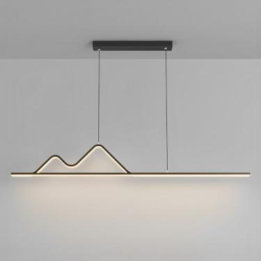 Imagem de Lustres LED reguláveis, lustre linear moderno, luminárias pendentes para ilha de cozinha, estilo nórdico simples, para sala de jantar, cafeteria e escritório, com altura ajustável.