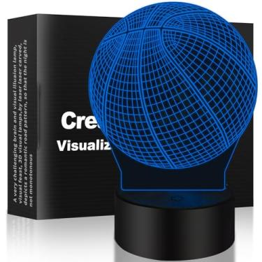 Imagem de XINYUANLAI Lâmpada de mesa com luz noturna de basquete ilusão 3D, 7 cores, mudança gradual automática, luzes LED alimentadas por USB com interruptor de toque para presentes infantis, decoração de casa
