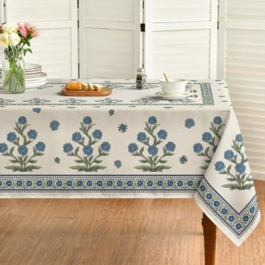 Imagem de Horaldaily Toalha de mesa azul primavera verão retangular 152 cm × 213 cm, capa de mesa floral para festa de aniversário, cozinha, decoração de jantar