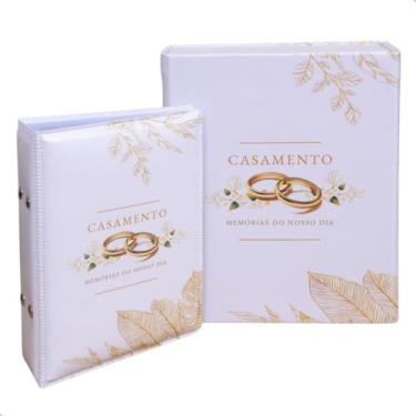Imagem de Estojo e Álbum 120 fotos 10x15 CASAMENTO BRANCO Casal Noivado Namorados Alianças