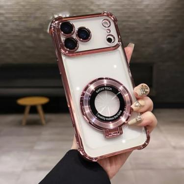 Imagem de IRTGFG Capa de luxo com suporte magnético, revestimento brilhante e à prova de choque para iPhone 16 Pro Max (para iPhone 16 Pro Max/Rosa)