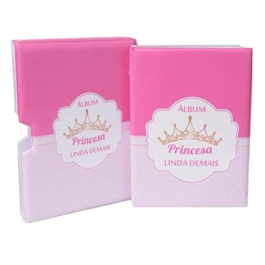 Imagem de Luva E Álbum Fotográfico 60 Fotos 15x21 PRINCESA LINDA demais coroa Rosa Bebê