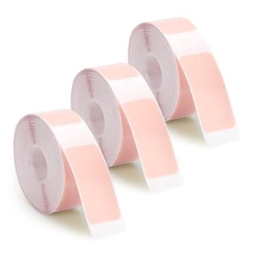 Imagem de 3 rolos de fitas de etiqueta para máquina de etiquetas Phomemo D30, 15 mm x 30 mm, rolo de papel adesivo térmico para casa, escritório, material escolar (rosa)