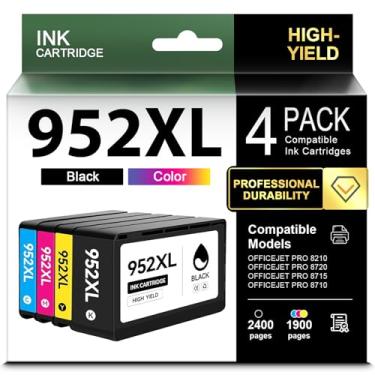 Imagem de Cartuchos de tinta 952XL de alto rendimento (pacote com 4, preto/ciano/magenta/amarelo) cartuchos de tinta compatíveis 952XL para impressora OfficeJet Pro 8710 8210 8715 8720 8702 7740