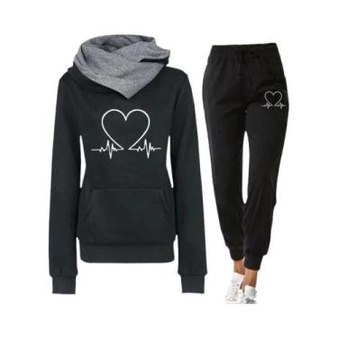 Imagem de Conjunto De Moletom Feminino De Inverno Quente Com Capuz E Calça Para 