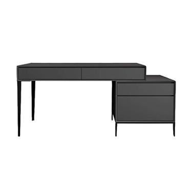 Imagem de Mesas de escritório em casa, mesa de computador, mesa de casa com gavetas, jogos, mesa de computador industrial, quarto, armazenamento conveniente múltiplo (cinza) 160 75 75 cm