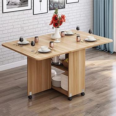 Imagem de Mesa de jantar de cozinha, mesa de jantar dobrável escalável com 6 rodas, mesa de madeira retangular, design de borda redonda, para mesa de jantar de pequeno espaço para cozinha, sala de estar, 1,2 m