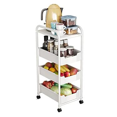 Imagem de LaYiQimn Prateleira de cozinha deslizante de 4 camadas, carrinho utilitário rolante, prateleira de armazenamento móvel para escritório, cozinha, quarto