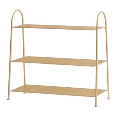 Imagem de Prateleira de sapato, organizador de sapato, sapateira de 3 níveis, prateleira simples de ferro forjado, suporte de armazenamento de sapatos para entrada, quarto, sapato, suporte (cor: dourado