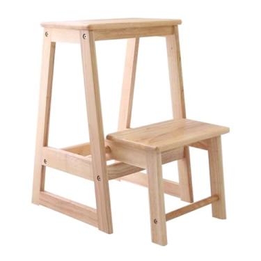 Imagem de Banqueta dobrável de madeira de 2 camadas/3 níveis, banqueta dobrável multiuso, banqueta de madeira para escalada espessa, suporte de exibição para adultos escritório, casa, cozinha ao ar livre