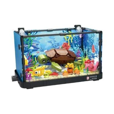 Imagem de Aquário De Blocos De Montar Com Tartaruga Marinha, Água-Viva E Peixes,