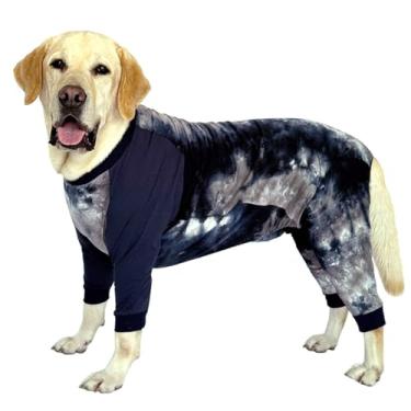 Imagem de Pijamas para cães grandes algodão tie dye roupas para animais de estimação macacão macacão pet pijama cobertura total para cães (grande, cinza preto)