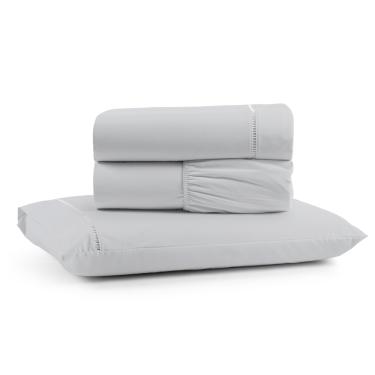 Imagem de Jogo Cama Lençol Bali Solteiro Percal 180 Fios 100% Algodão Ponto Palito 3 Peças - Cinza