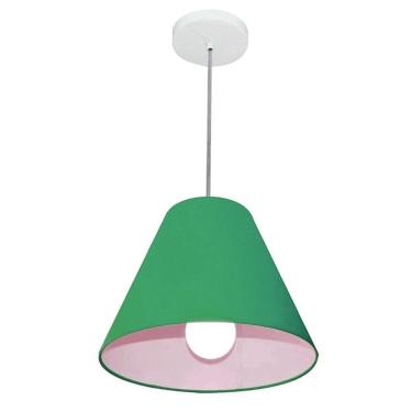 Imagem de Lustre Pendente Cone Vivare Md-4028 Cúpula Em Tecido 25/30x12cm - Bivolt Verde-folha 127/220v