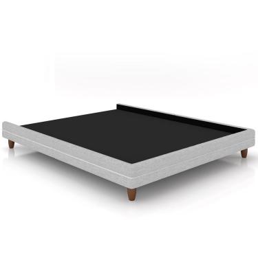 Imagem de Cama Casal Base Box Pés Madeira 168cm Suném P05 Linho Cinza Claro - Lyam Decor