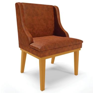 Imagem de Cadeira Estofada Sala De Jantar Base Fixa De Madeira Castanho Lia Sintético Premium Nozes - Ibiza