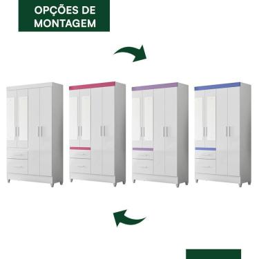 Imagem de Guarda Roupa Solteiro Madri 4 Portas E 2 Gavetas Flex Branco Rosa Com Espelho Moval Branco Rosa