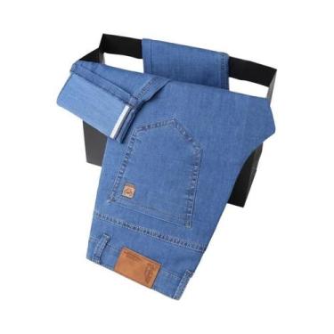 Imagem de Calças Jeans Masculinas Azul Claro De Algodão Para Negócios E Casual, 