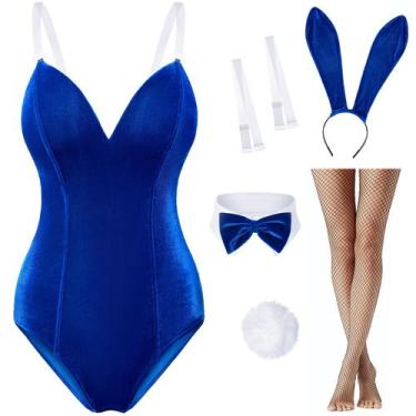 Imagem de Fantasia Feminina de Coelhinha de Veludo Wannsee Azul 2XL Conjunto Bod