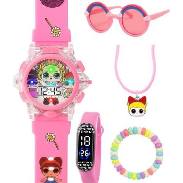 Imagem de Relogio Infantil Digital Rosa Led + Pulseira + Colar Oculos silicone p