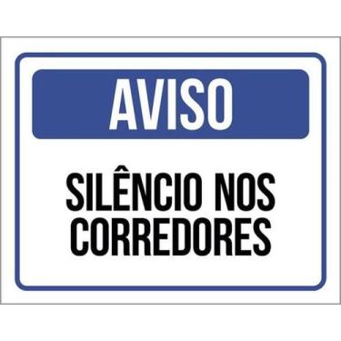Imagem de Kit 3 Placas Aviso Silêncios Nos Corredores Azul 27X35 - Sinalizo
