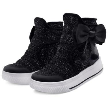Imagem de Bota Infantil Feminina Cano Alto Menina Preta/Brilho Mz Shoes, Preto, 