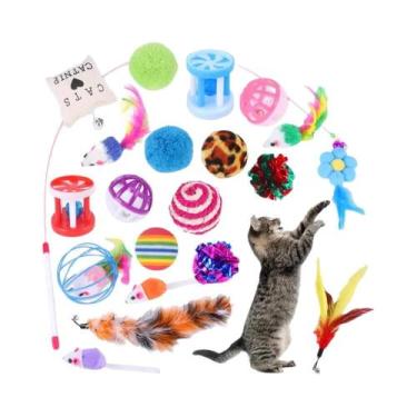 Imagem de Conjunto De 20 Brinquedos Para Gatos: Variedade De Varinhas, Ratos De 