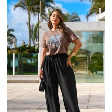 Imagem de T- Shirt Feminina Manga Curta Estampada Good Bless Marrom, M, Marrom